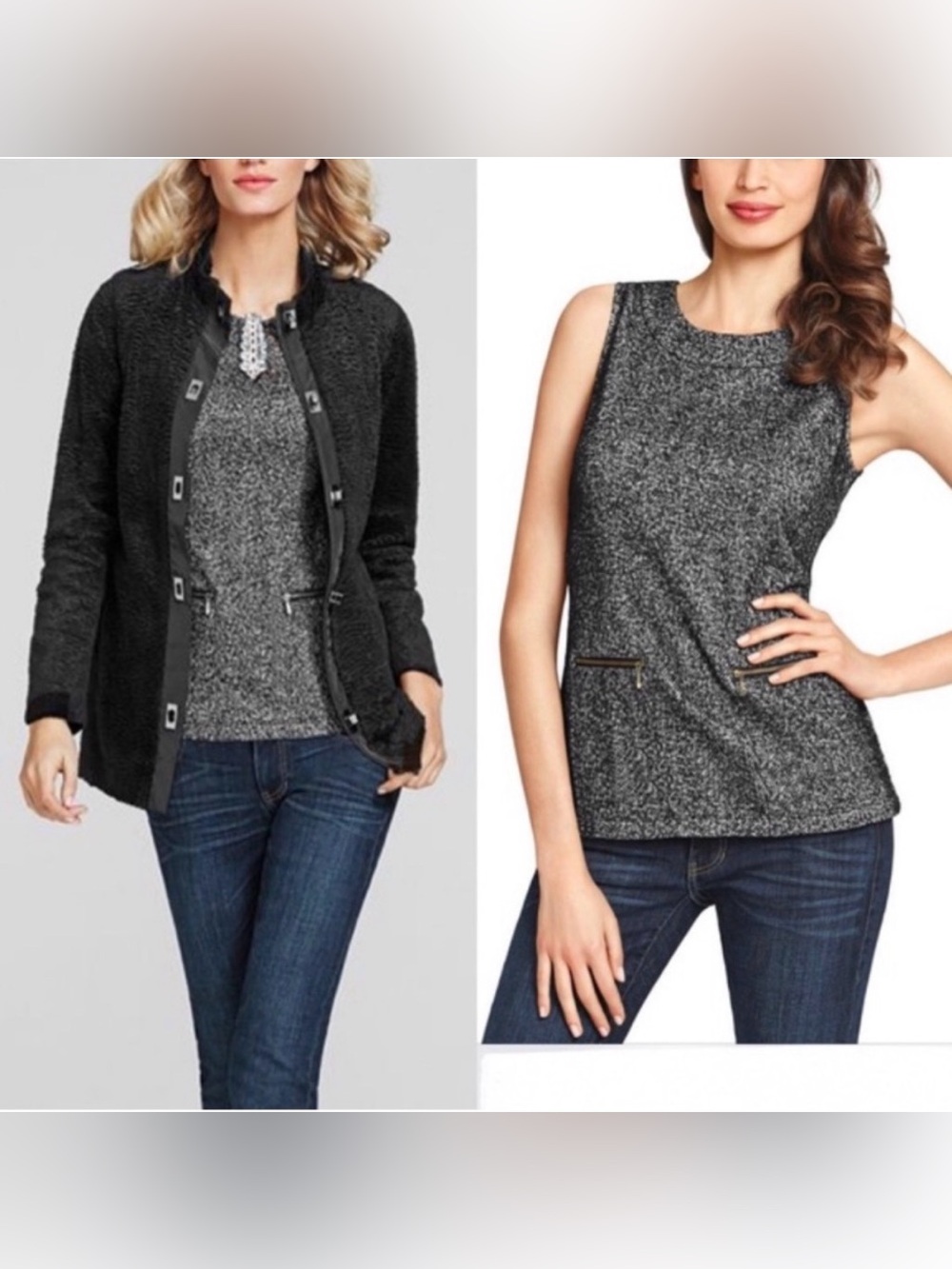 Cabi Cece Shell Black Speckled Tweed Sleeveless Top/Tank Size Medium